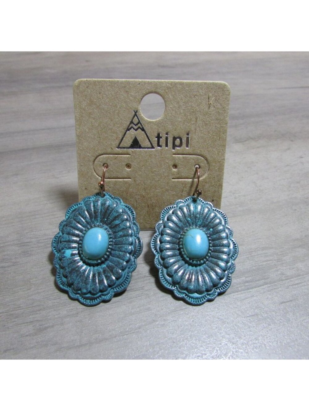 Tipi Western Concho Turquoise Stone Fish Hook Dangle Earrings - SE0241-PTTQ